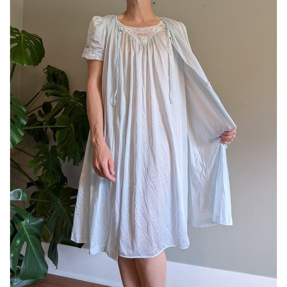 Vintage Lorraine Peignoir Set Robe‎ Nightgown Midi Lace Dainty Coquette Lingerie